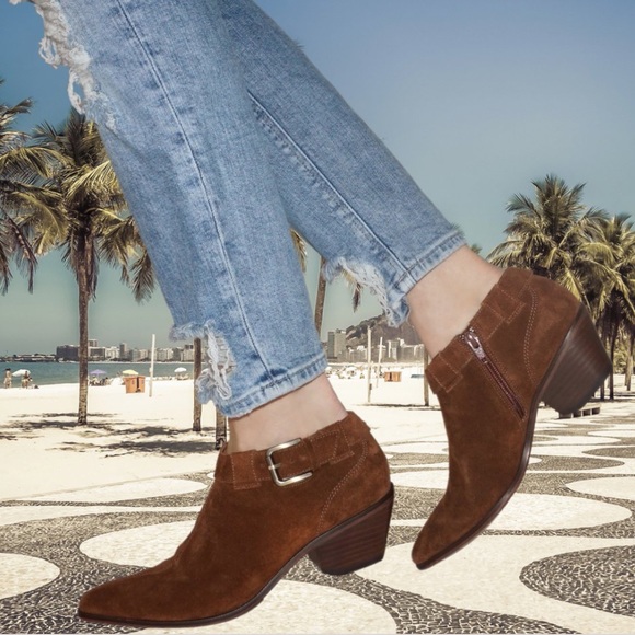 Texas Cognac Distressed Leather Belted Ankle Boots - Picture 2 of 7